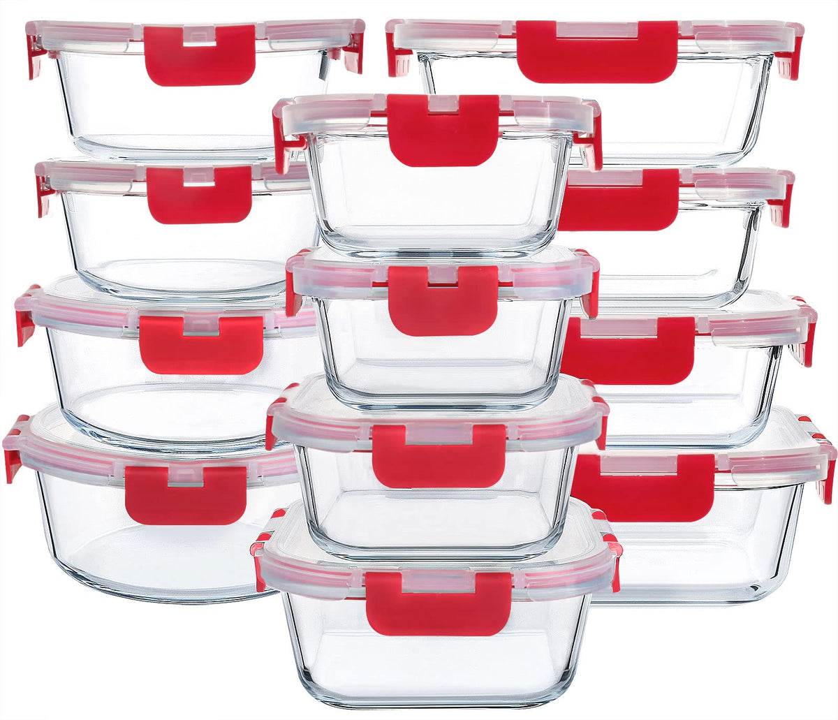 M MCIRCO 24 Piece Glass Food Storage Containers with Lids,Gray