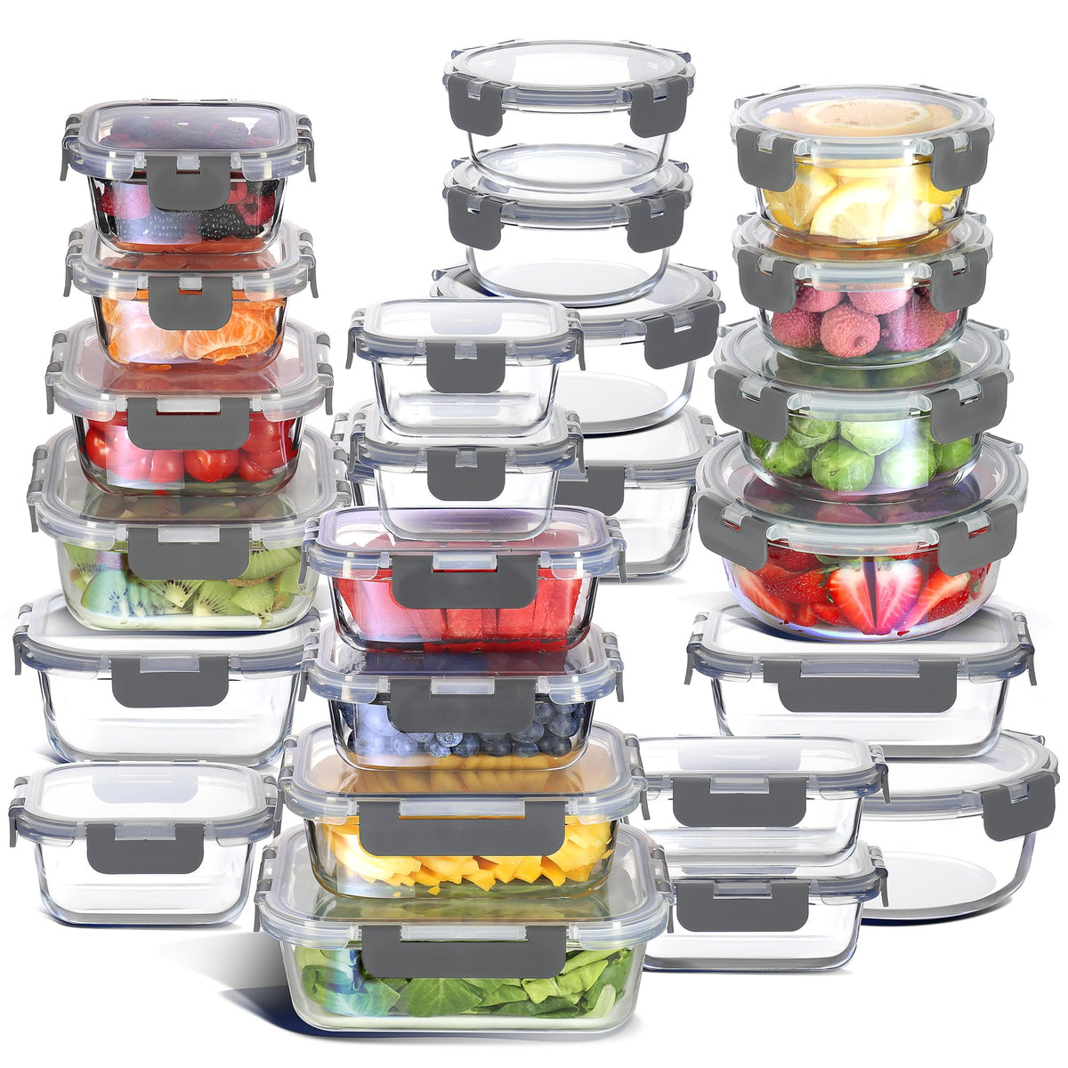 EATEX 48pc Glass Storage Containers with Lids, 24 Set Glass Food Storage Containers with 24 Airtight Lids, Pantry Kitchen Meal Prep Containers for Lunch, Freezer Storage Containers, Dishwasher Safe