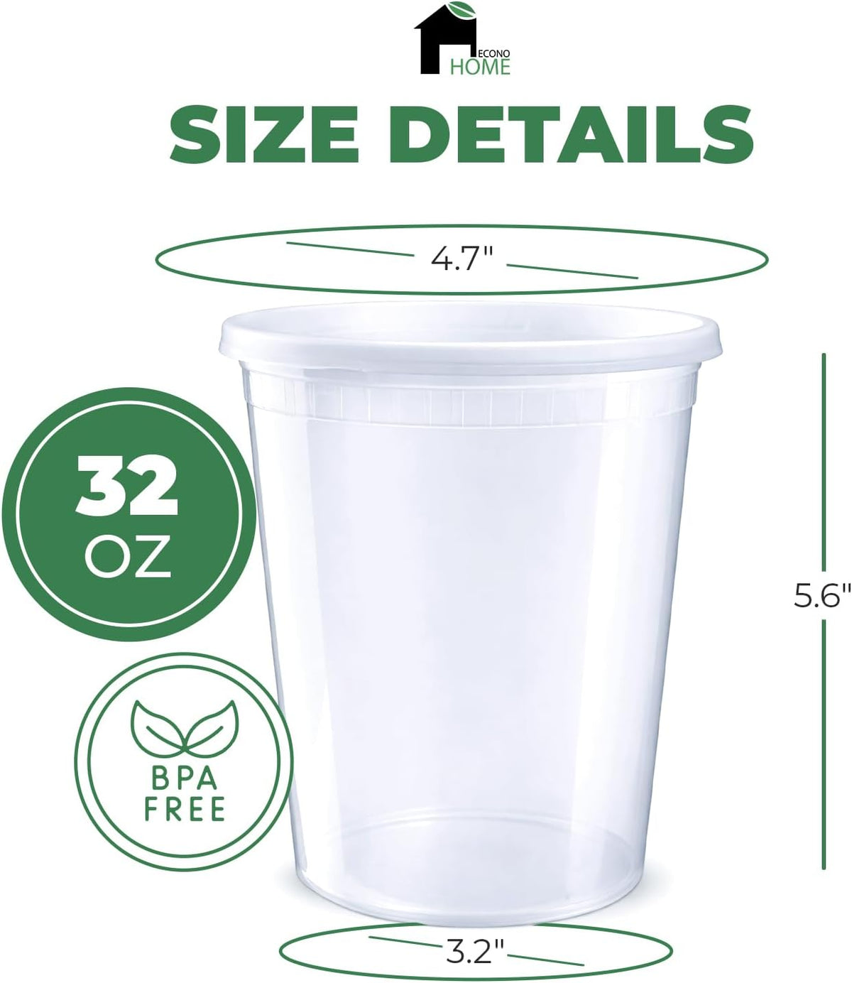 EconoHome Clear Deli Containers with Lids - 240-Pack, 32oz Plastic Containers with Lids for Food Storage, Meal Prep, Leftover, Restaurant Business, Takeout - Fridge, Microwave & Freezer-Safe
