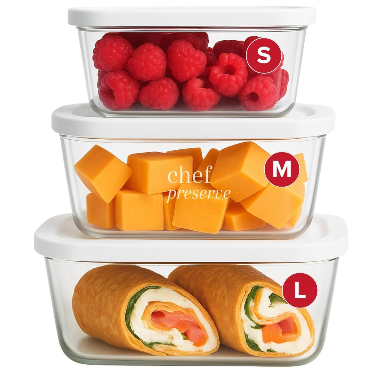 Chef Preserve Glass Vacuum Seal Containers for Meal Prep, Food Storage, Made For Compact Vacuum Sealer, 3pcs set [3x Large] Works With Handheld Vacuum Sealer Machine