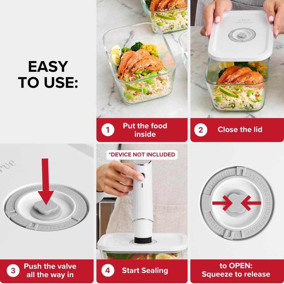 Chef Preserve Glass Vacuum Seal Containers for Meal Prep, Food Storage, Made For Compact Vacuum Sealer, 3pcs set [3x Large] Works With Handheld Vacuum Sealer Machine