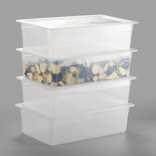 CURTA 4-Pack Full Size 6" Deep Food Pan with Handled Lid – NSF Commercial-Grade Translucent Polypropylene, Stackable Freezer-Safe Storage for Restaurants, Catering & Buffets