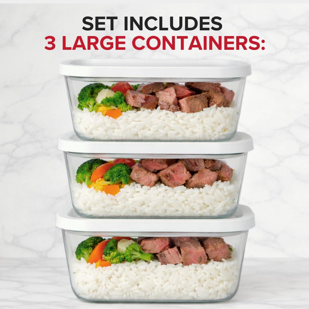 Chef Preserve Glass Vacuum Seal Containers for Meal Prep, Food Storage, Made For Compact Vacuum Sealer, 3pcs set [3x Large] Works With Handheld Vacuum Sealer Machine