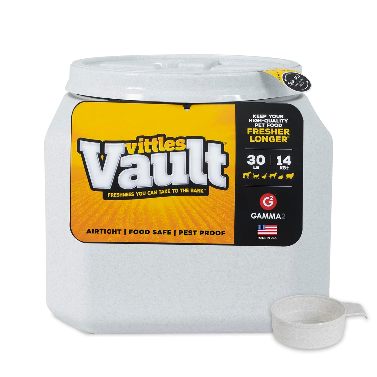 Vittles Vault Airtight Pet Food Storage Container + Scoop, Fits Up to 50lbs