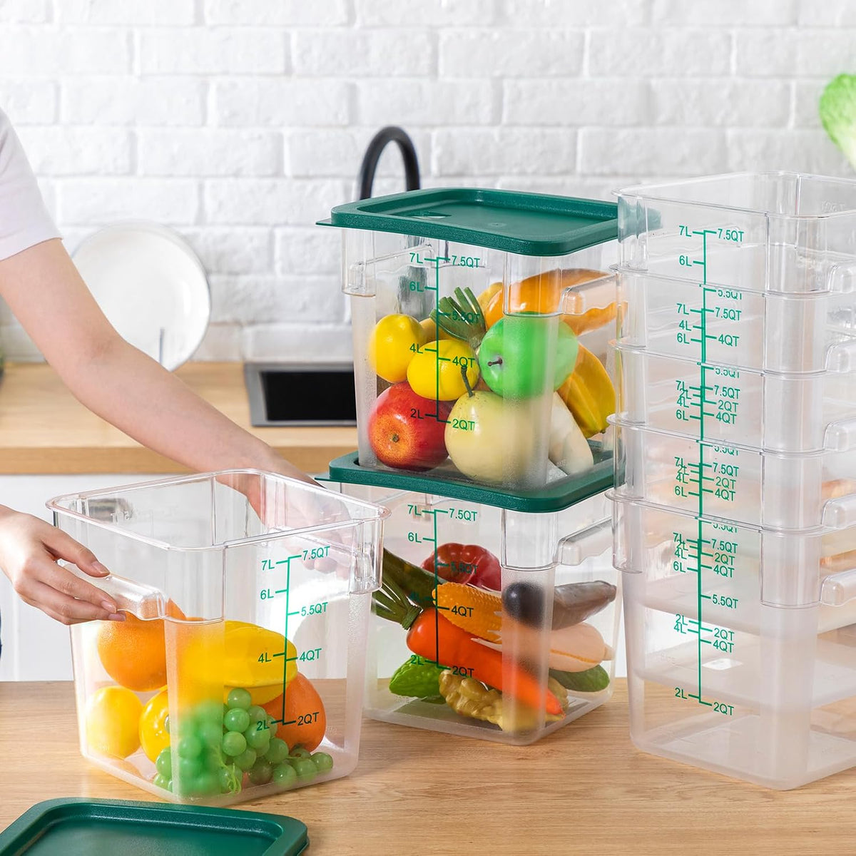 Lallisa 8 Pack 8 Qt Clear Food Storage Container with Lids, Green