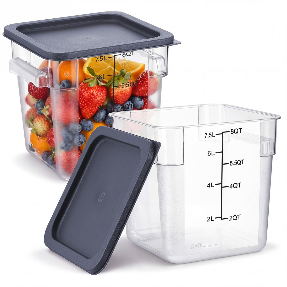 Suclain 2 Pcs Square Food Storage Container Polycarbonate Clear Food Container with Lid Commercial Rice Storage with Graduations for Commercial Kitchen(22 Qt,Red)