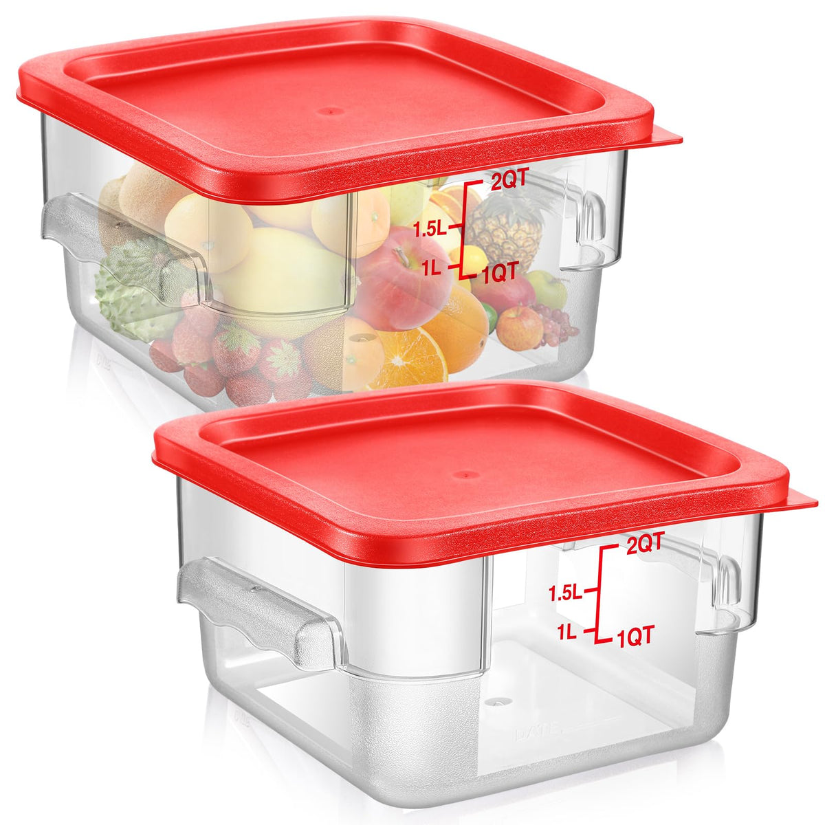 Suclain 2 Pcs Square Food Storage Container Polycarbonate Clear Food Container with Lid Commercial Rice Storage with Graduations for Commercial Kitchen(22 Qt,Red)