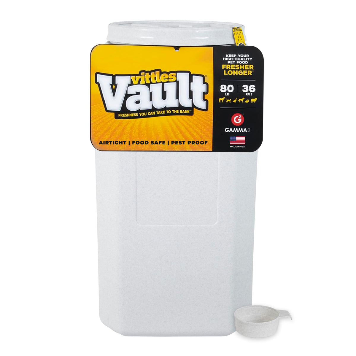 Vittles Vault Airtight Pet Food Storage Container + Scoop, Fits Up to 50lbs