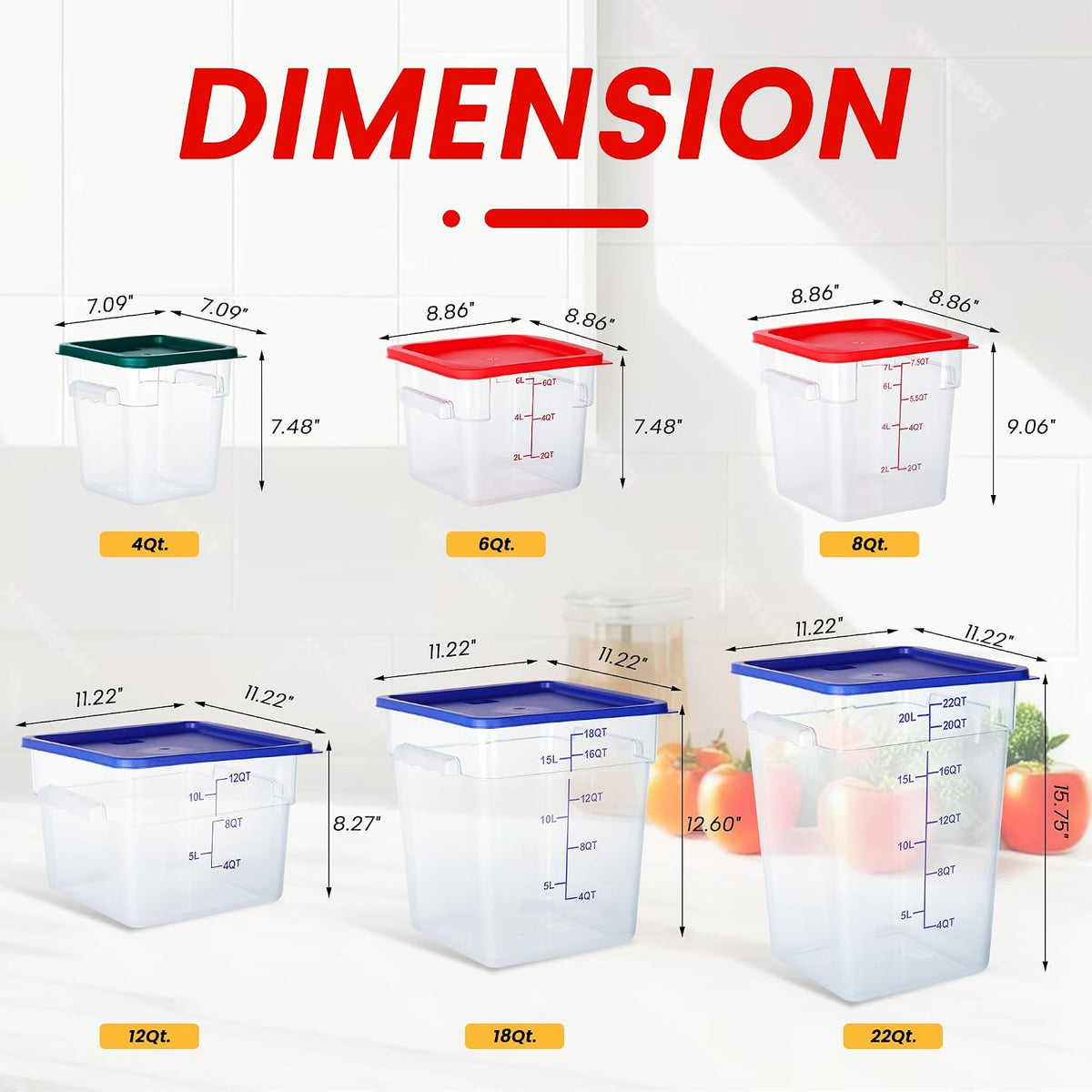 4 Pack 8QT Square Food Storage Containers with Lids
