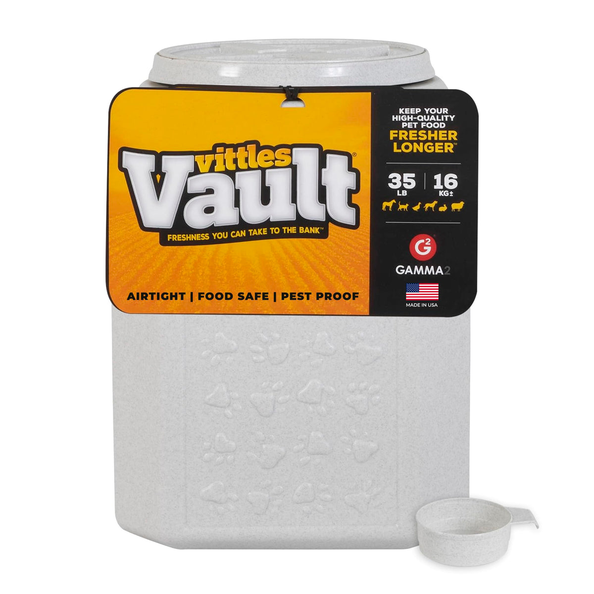 Vittles Vault Airtight Pet Food Storage Container + Scoop, Fits Up to 50lbs