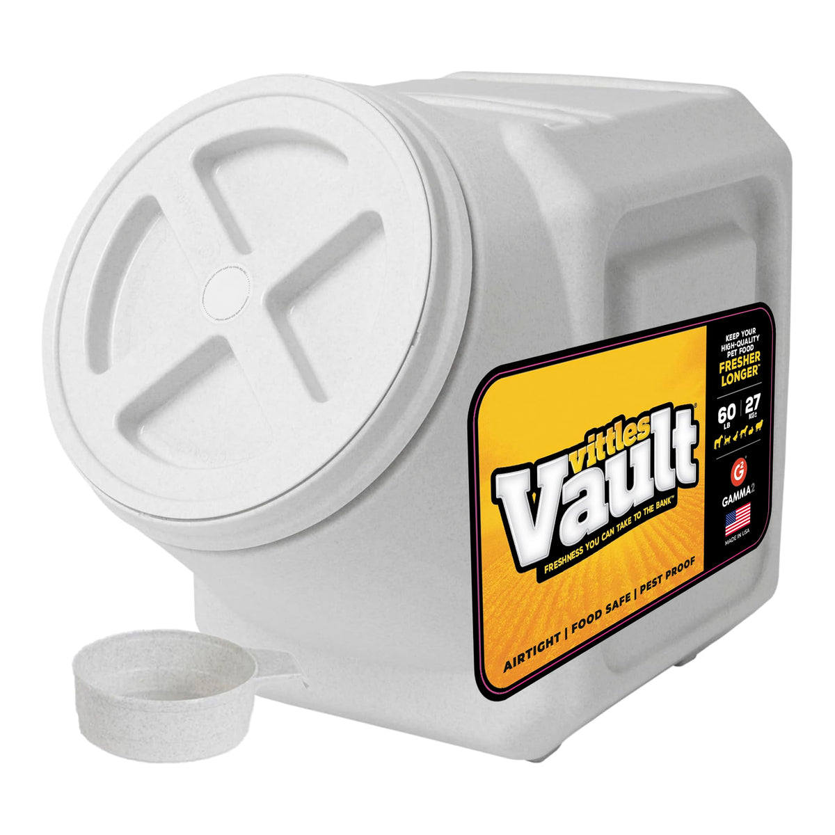 Vittles Vault Airtight Pet Food Storage Container + Scoop, Fits Up to 50lbs