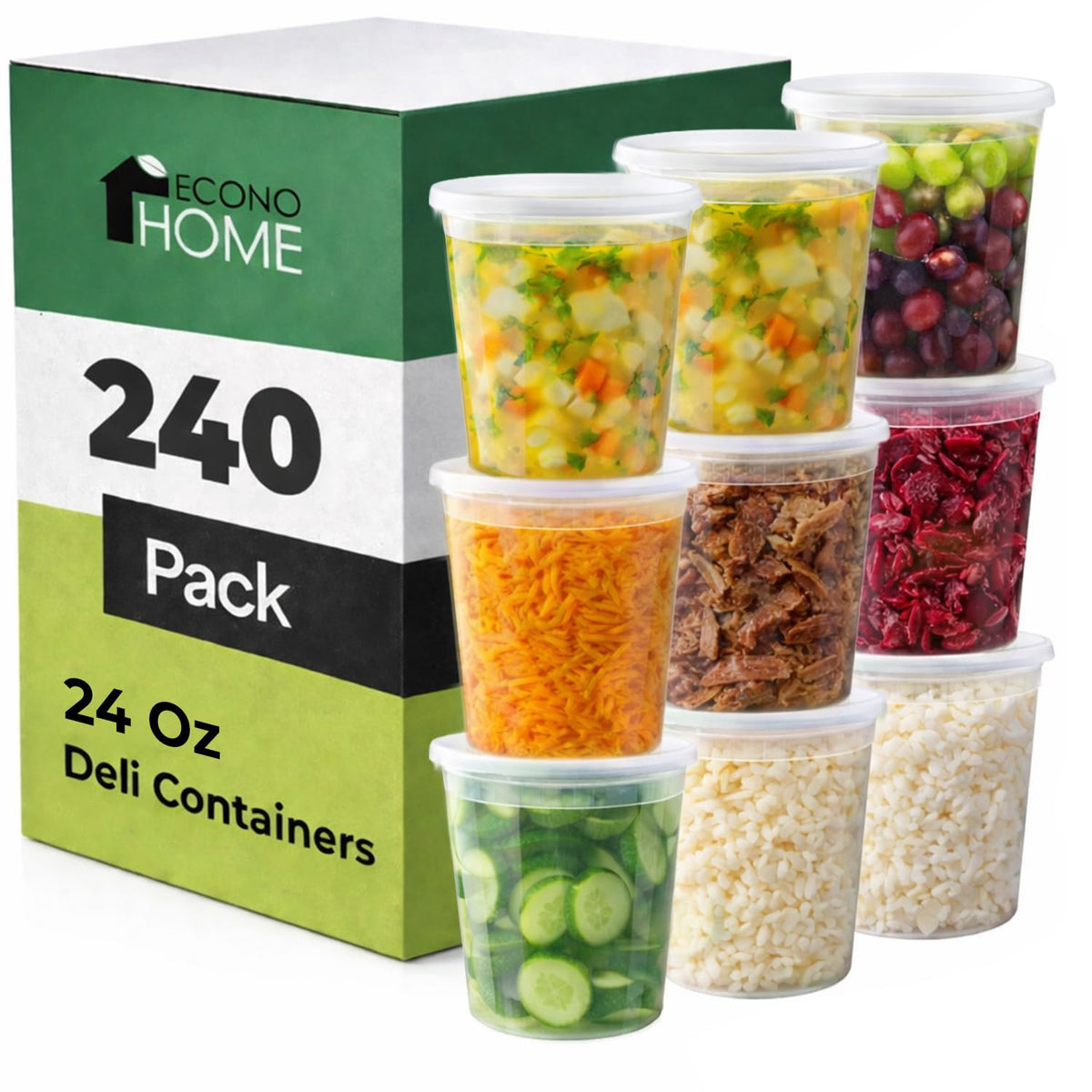 EconoHome Clear Deli Containers with Lids - 240-Pack, 32oz Plastic Containers with Lids for Food Storage, Meal Prep, Leftover, Restaurant Business, Takeout - Fridge, Microwave & Freezer-Safe
