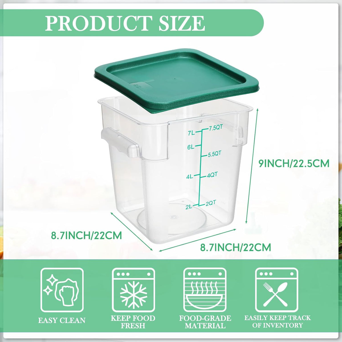 Lallisa 8 Pack 8 Qt Clear Food Storage Container with Lids, Green