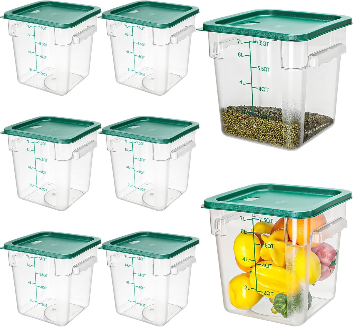 Lallisa 8 Pack 8 Qt Clear Food Storage Container with Lids, Green