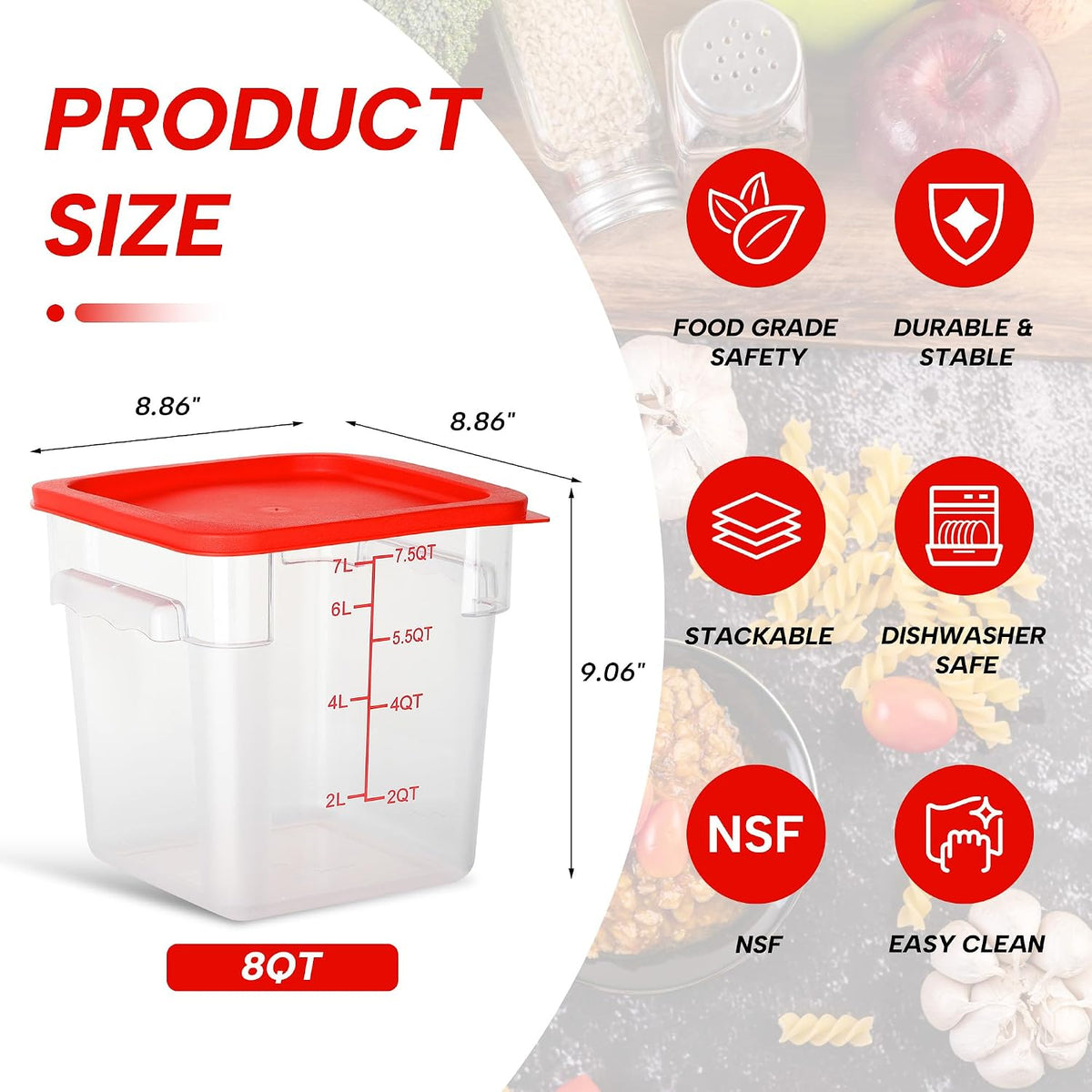 4 Pack 8QT Square Food Storage Containers with Lids