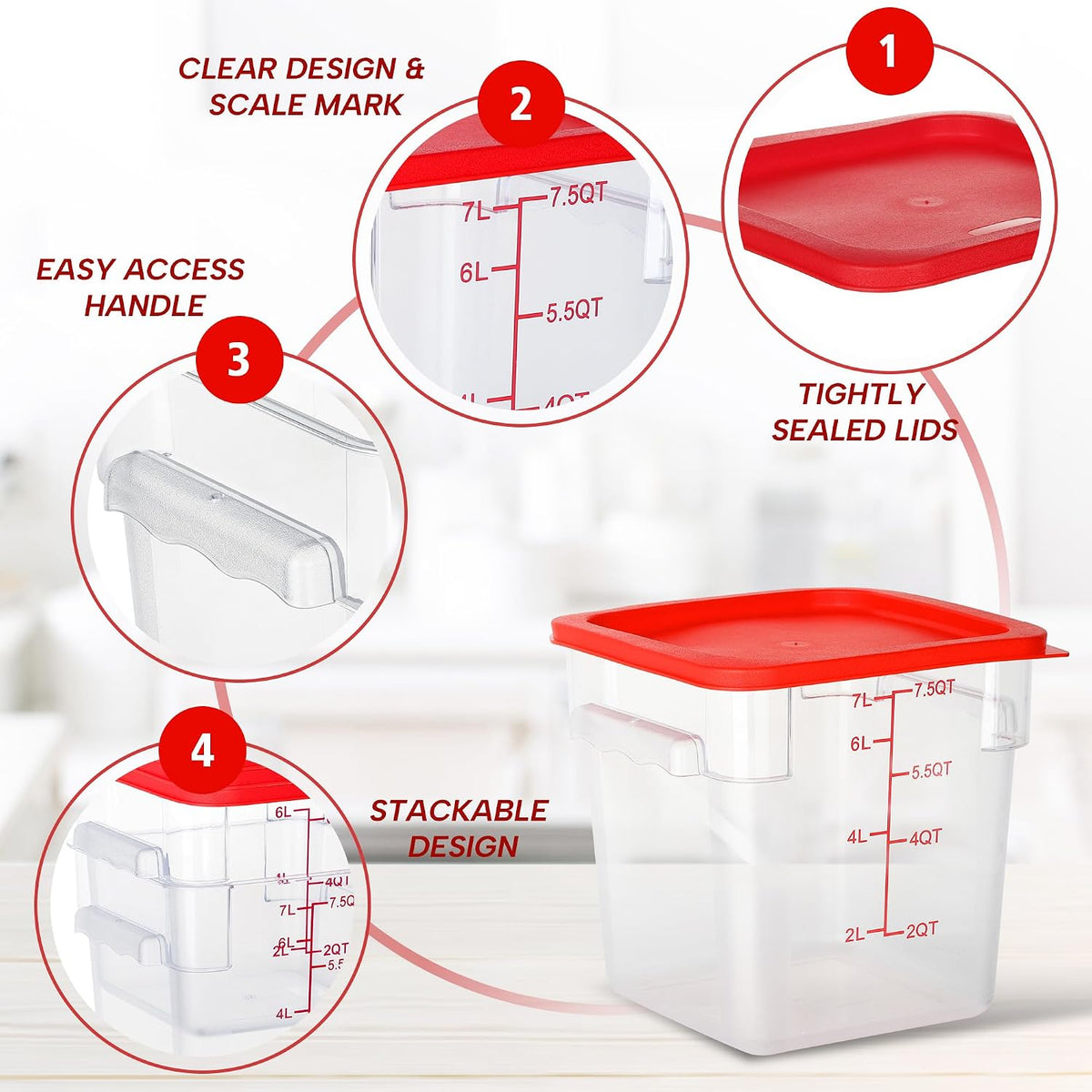 4 Pack 8QT Square Food Storage Containers with Lids