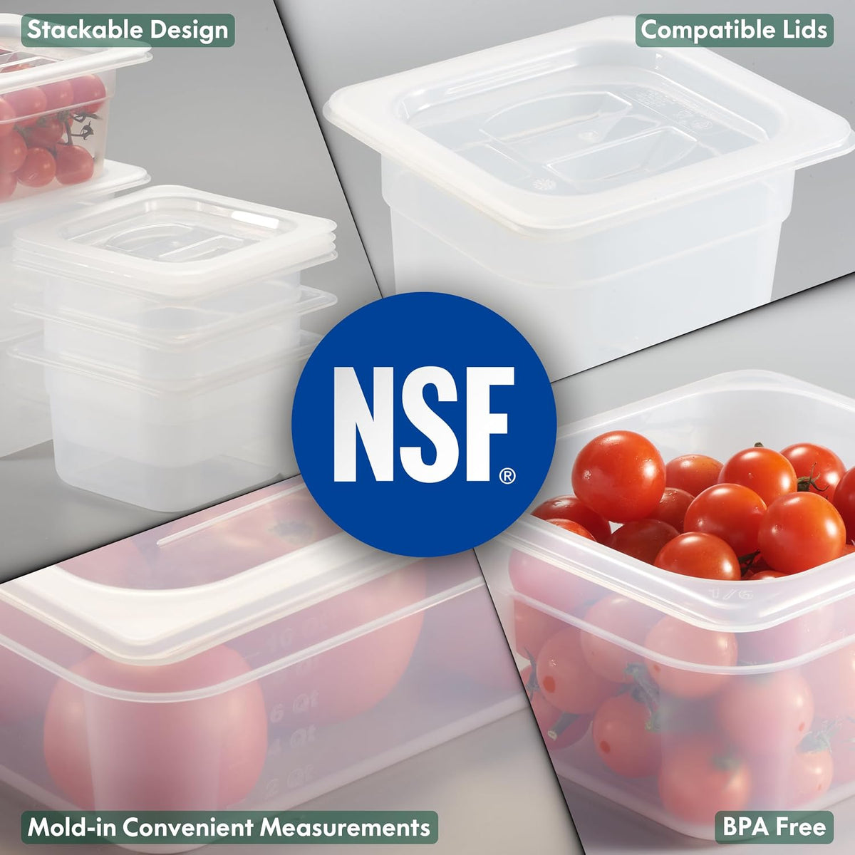 CURTA 4-Pack Full Size 6" Deep Food Pan with Handled Lid – NSF Commercial-Grade Translucent Polypropylene, Stackable Freezer-Safe Storage for Restaurants, Catering & Buffets