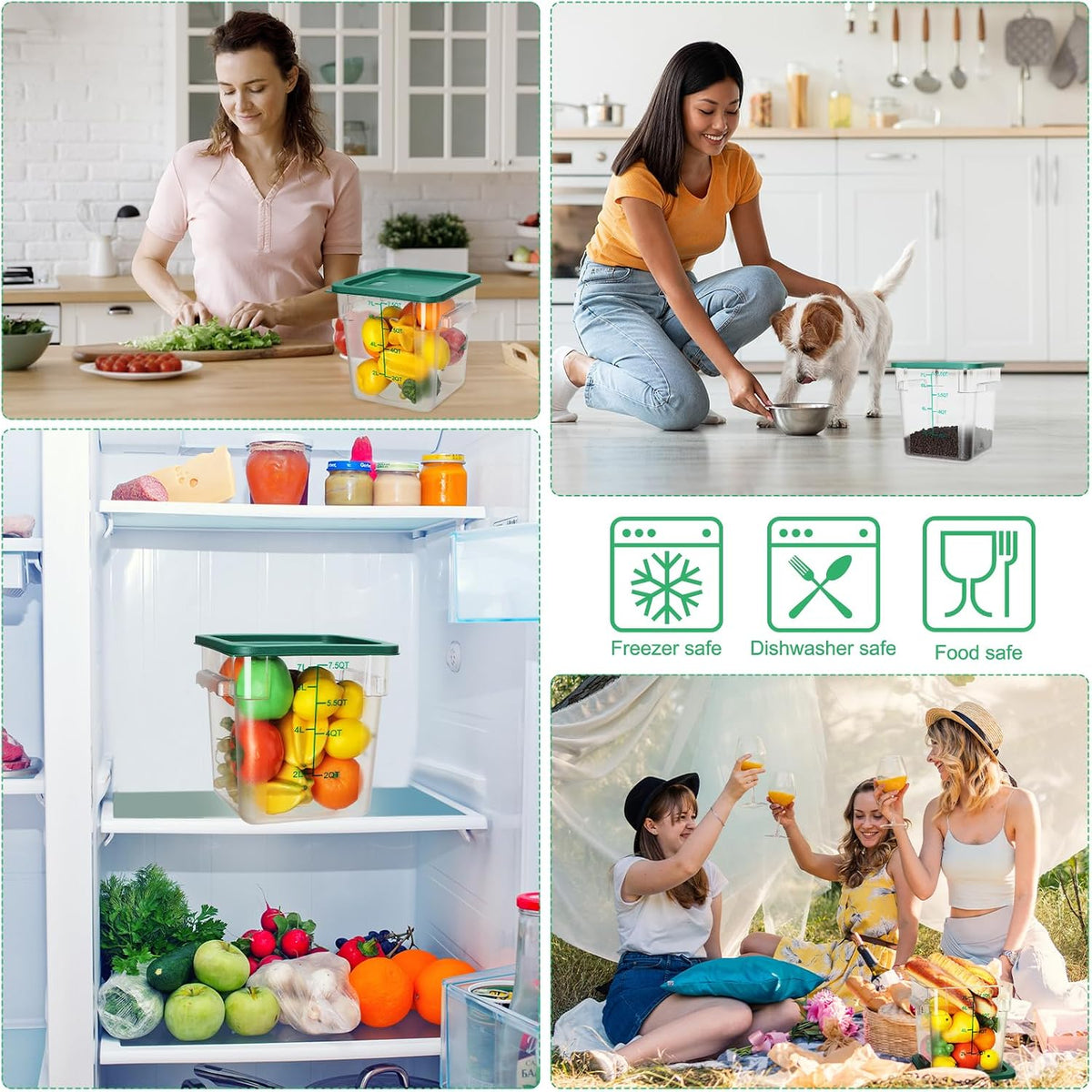 Lallisa 8 Pack 8 Qt Clear Food Storage Container with Lids, Green
