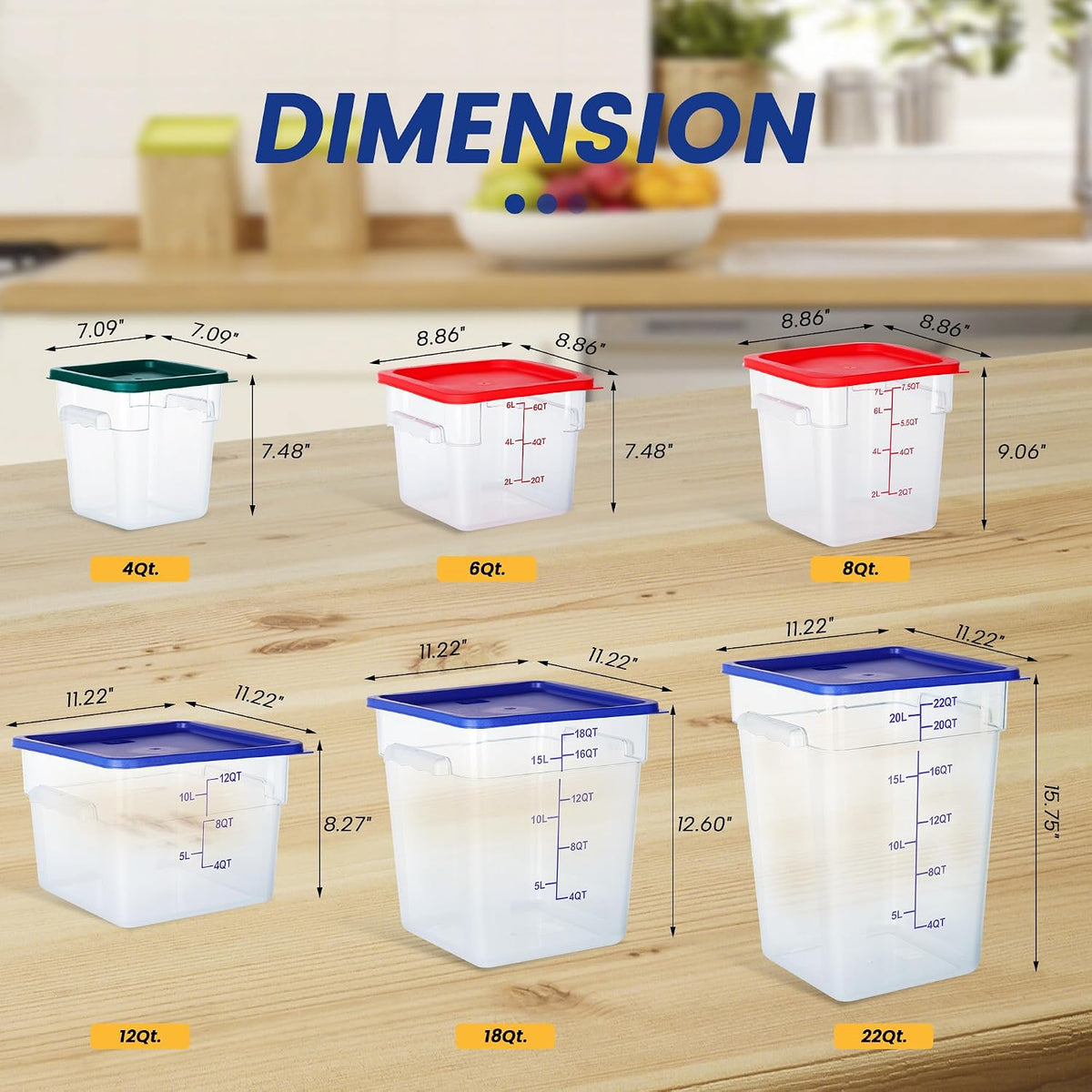 4 Pack 22QT Square Food Storage Containers with Lids