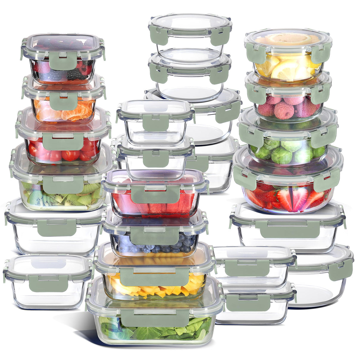 EATEX 48pc Glass Storage Containers with Lids, 24 Set Glass Food Storage Containers with 24 Airtight Lids, Pantry Kitchen Meal Prep Containers for Lunch, Freezer Storage Containers, Dishwasher Safe