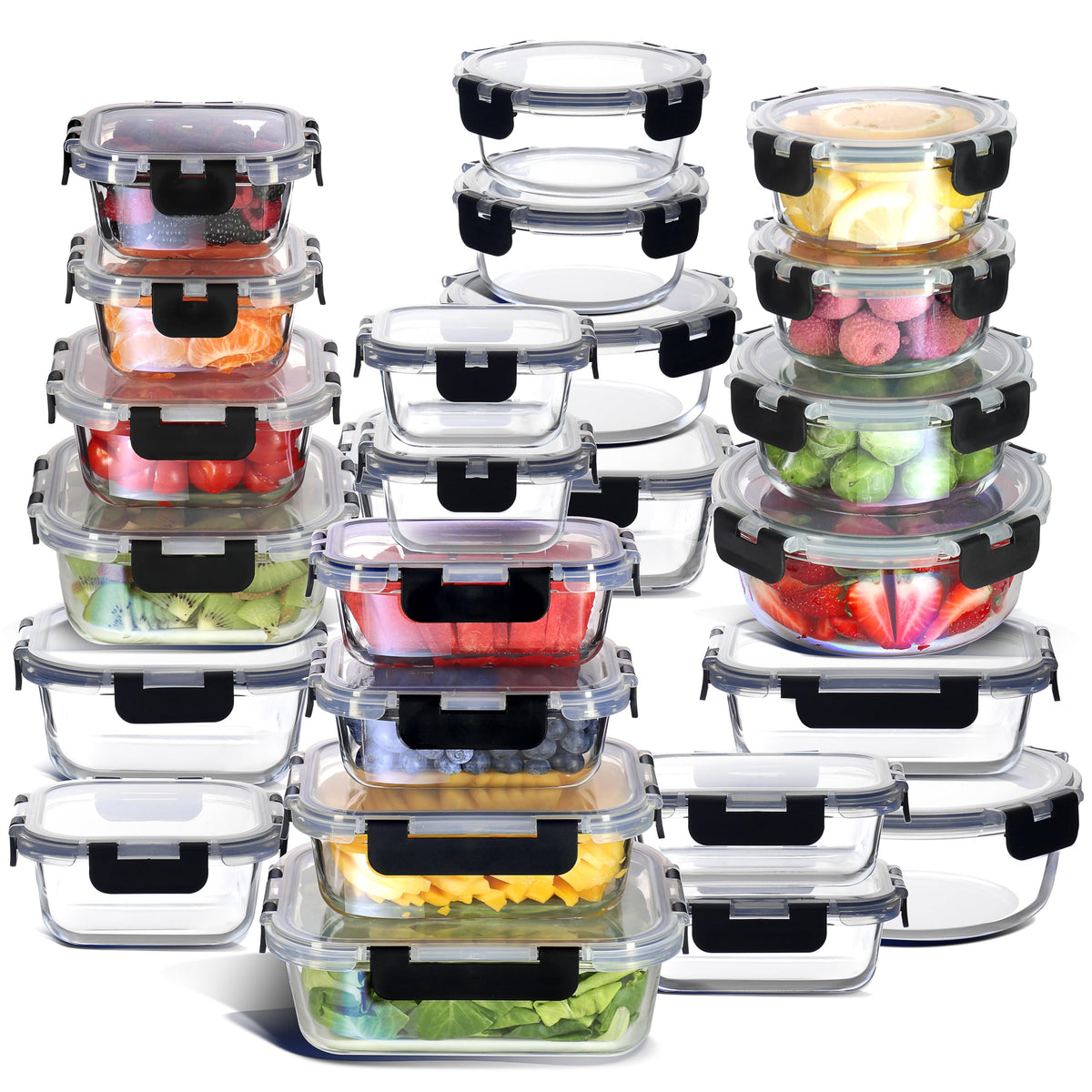 EATEX 48pc Glass Storage Containers with Lids, 24 Set Glass Food Storage Containers with 24 Airtight Lids, Pantry Kitchen Meal Prep Containers for Lunch, Freezer Storage Containers, Dishwasher Safe